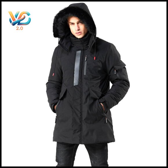 Men's Long Puffer Ski Jacket Water Resistant Winter Coat Removable Hood